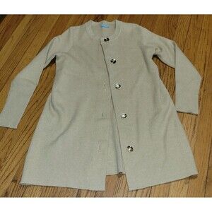 J McLaughlin Long Cardigan Sweater sz Small Ribbed Cream and Gold Buttons